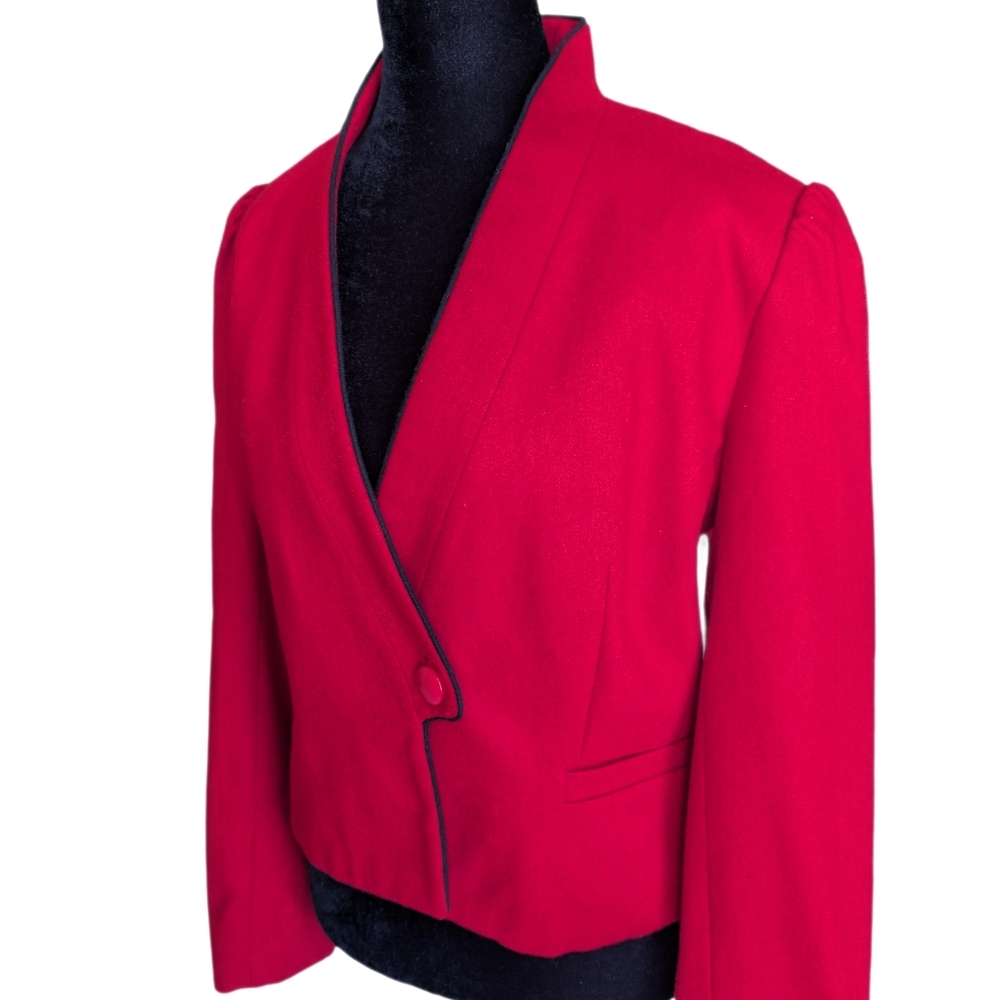 Women's Vintage Red Donny Brook Blazer Jacket Cropped Size 13/14 Retro